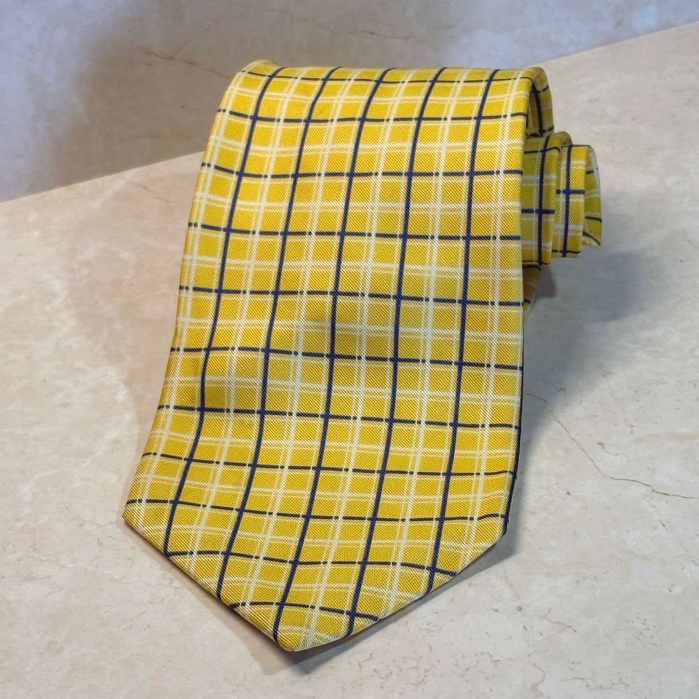Lauren Ralph Lauren Yellow Plaid Silk Necktie Men's Elegant 56" X 3.5" Career